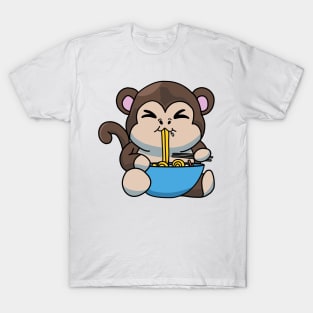 Anime Kawaii Ramen Eating Monkey Japanese Noodles T-Shirt